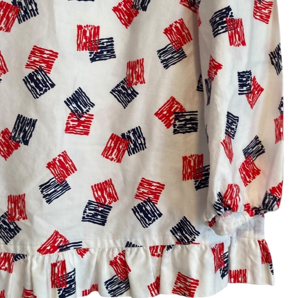 Womens Vintage Hand Made Red White Ruffle 3/4 Sleeve Boat Neck Tunic Top Size XL - Picture 11 of 16